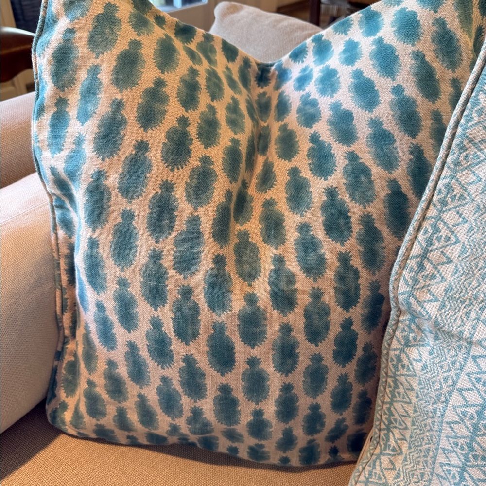 Turquoise and Cream Patterned Throw Pillows - Picture 4 of 8